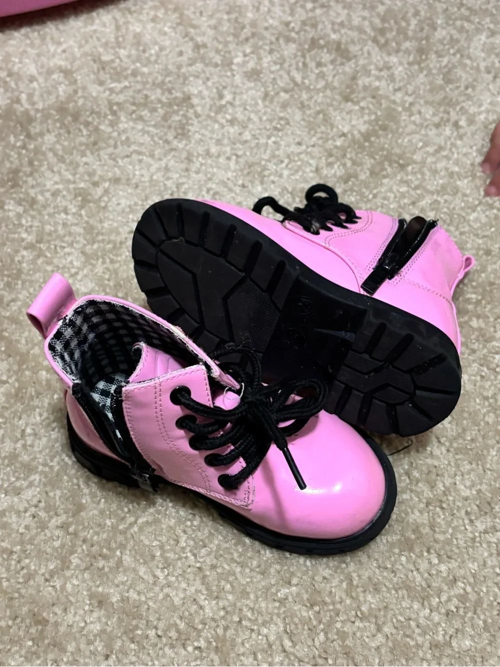 Kids Pink Lace-Up Combat Boots - Stylish Everyday Shoes